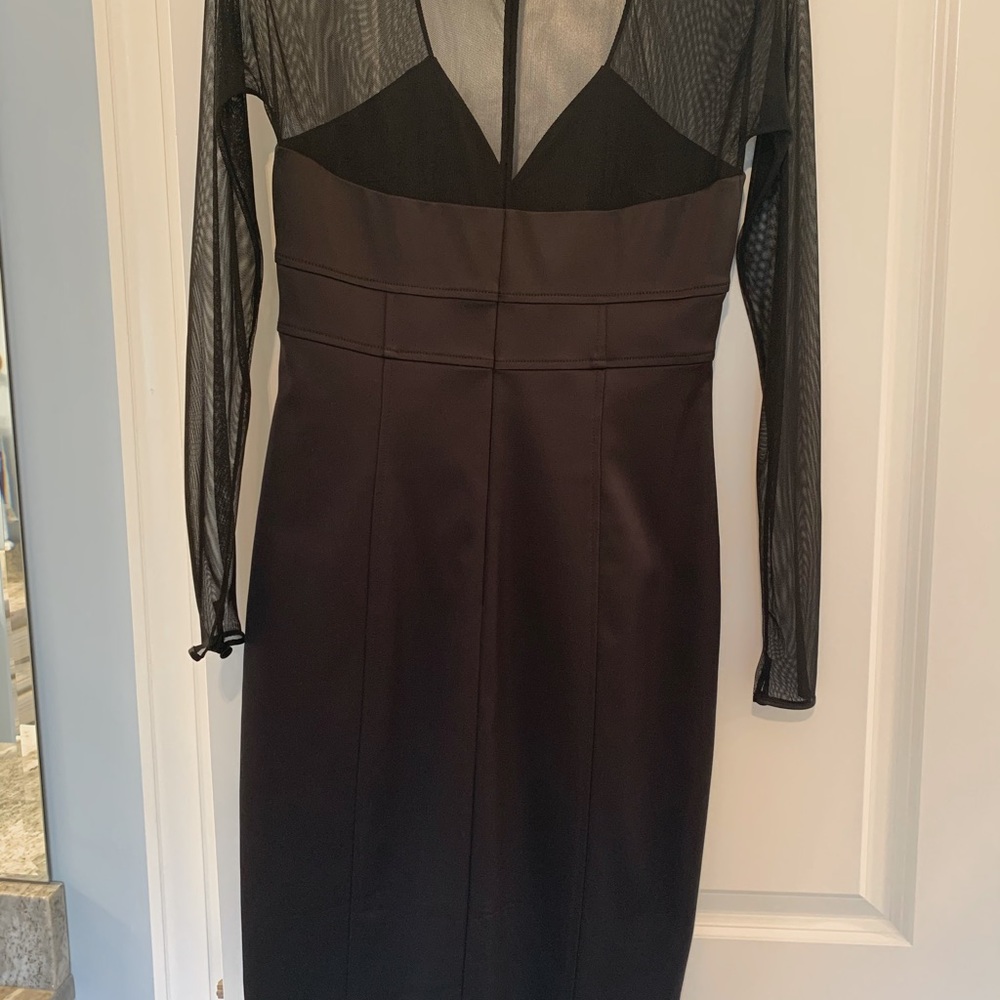 Black satin and netting David Meister dress.